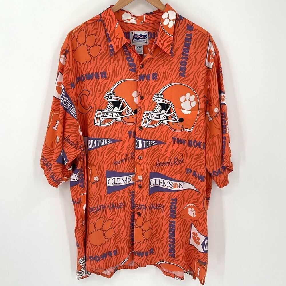 Reyn Spooner Clemson Tigers NCAA Football Short Sleeve Button‎ Up Shirt Men XXL